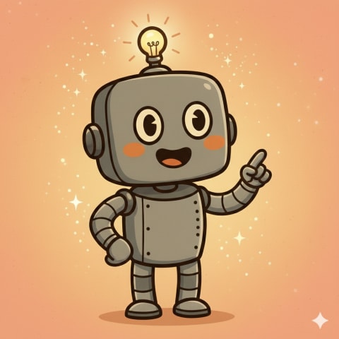 HAP robot pointing upward with one finger, smiling encouragingly