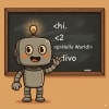 HAP teaching at a blackboard with HTML code