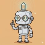 Grace Hopper robot pointing up with a glowing vacuum tube, beside a terminal