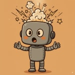 HAP with a surprised expression and his head exploding with stars and lightning