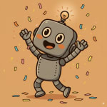 HAP robot dancing happily with colorful confetti