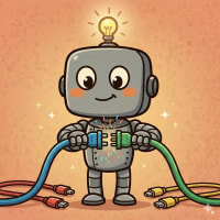 HAP robot connecting colorful cables together with sparks at junction