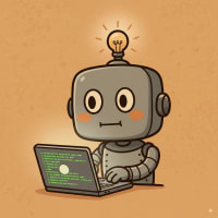 HAP (HyBit A. ProtoBot) studying on his laptop