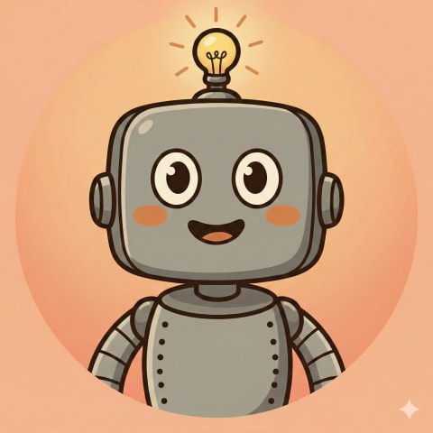 HAP robot friendly headshot portrait with lightbulb head on warm peach background