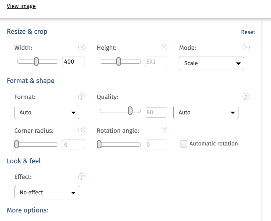 Cloudinary preset edit menu