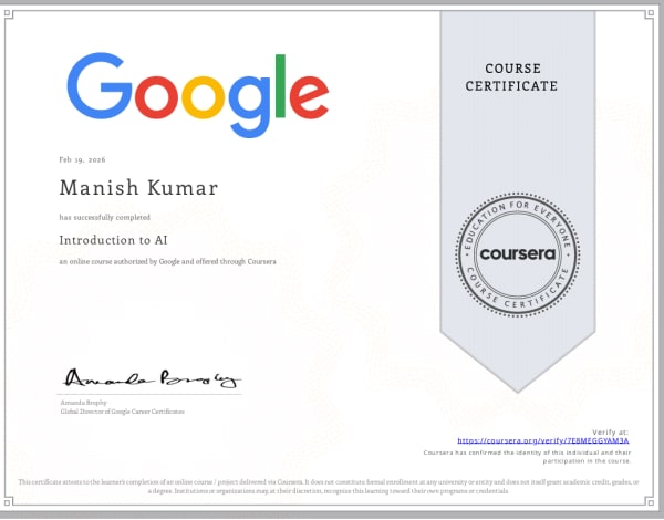 Certificate for Introduction to AI