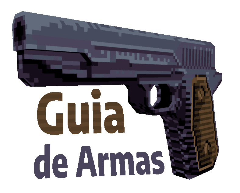 Imagem de uma arma e o texto escrito Guia de armas