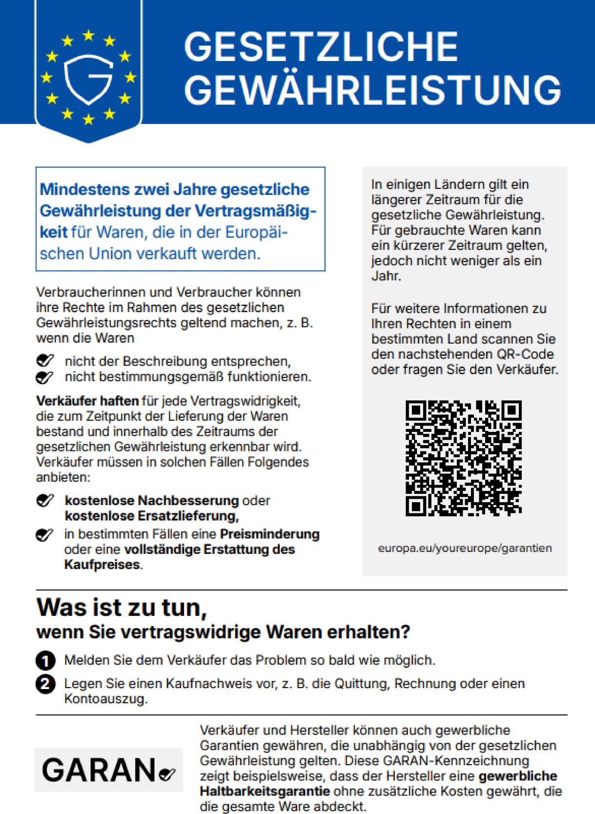 Harmonisierte Mitteilung über das gesetzliche Gewährleistungsrecht