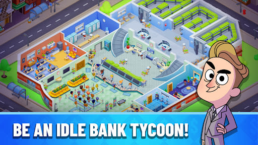 Isometric bank floor with tellers, queues and a vault area – the layout the unlimited money MOD lets you build without waiting