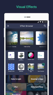 Alight Motion Visual Effects – Effect Browser with Color & Light, Blur, Drawing & Edge and Distortion categories