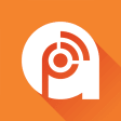 Podcast Addict MOD APK icon – a white podcast symbol shaped like a lowercase a with radio waves on an orange background