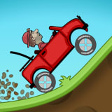 Hill Climb Racing MOD APK icon – Bill driving his red Hill Climber jeep up a green hill