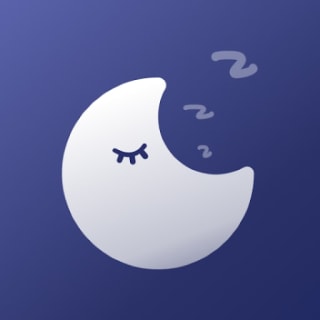 Ícone do Sleep Monitor MOD APK – lua crescente dormindo com um olho fechado e um z pequeno sobre um quadrado azul-arroxeado