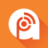 Ikon Podcast Addict MOD APK – simbol podcast putih berbentuk huruf a kecil dengan gelombang radio di latar oranye
