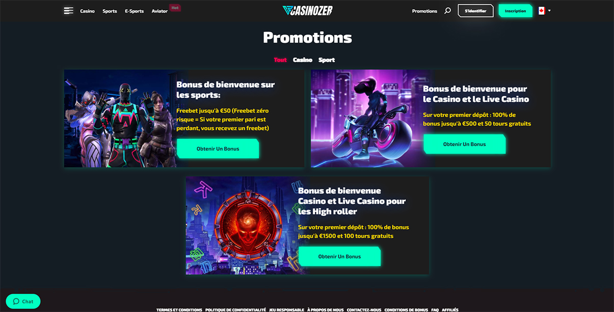 Image de présentation des bonus de bienvenue sur Casinozer