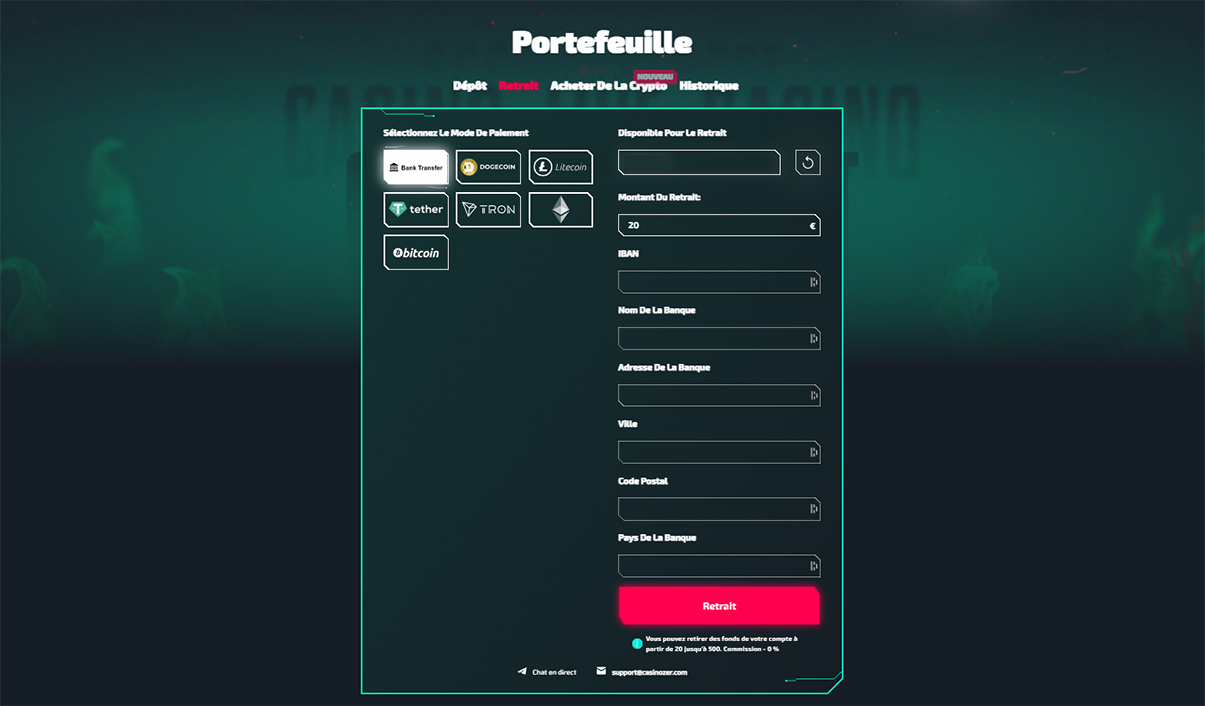 Image de présentation sur les retraits du casino Casinozer