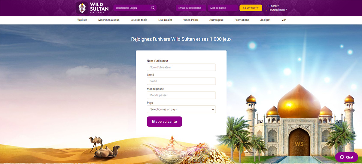 image de présentation isncription du casino Wild Sultan en France