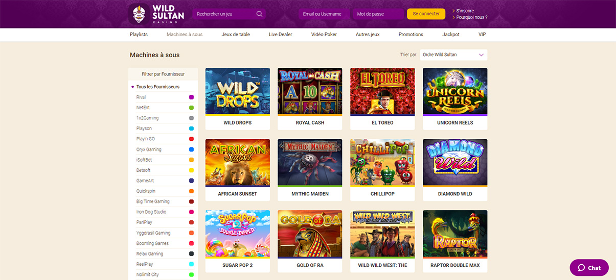 image de présentation machines a sous du casino Wild Sultan en France
