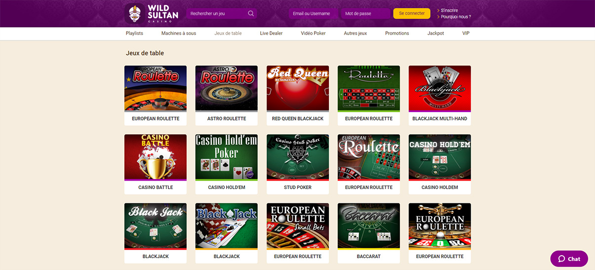 image de présentation jeux de table du casino Wild Sultan en France