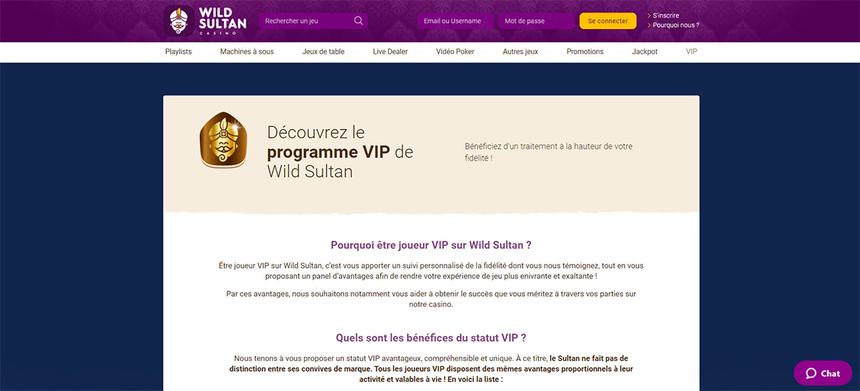 image de présentation programme VIP du casino Wild Sultan en France