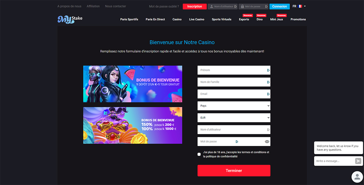 image de présentation inscription casino MyStake en France