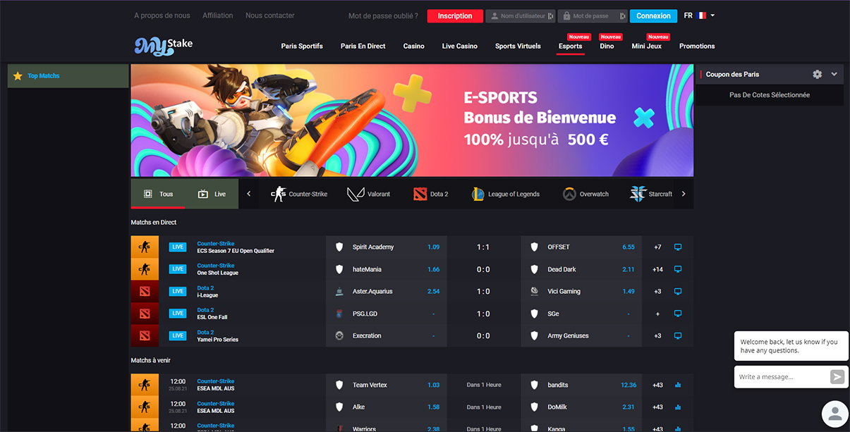 image de présentation des bookmakers esport du casino MyStake en France