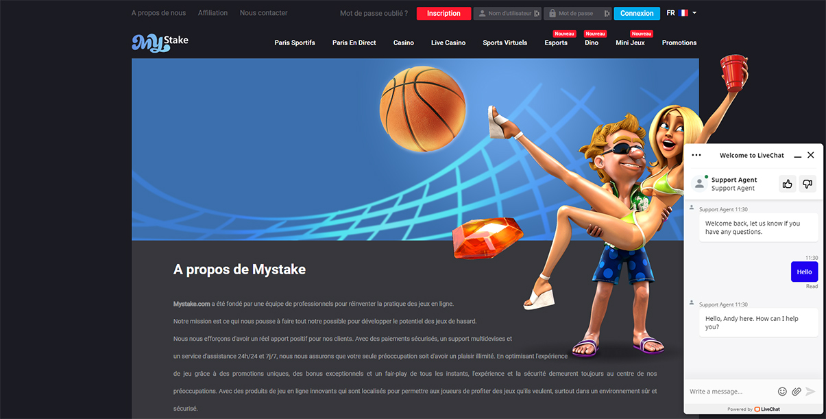 image de présentation du support du casino MyStake en France