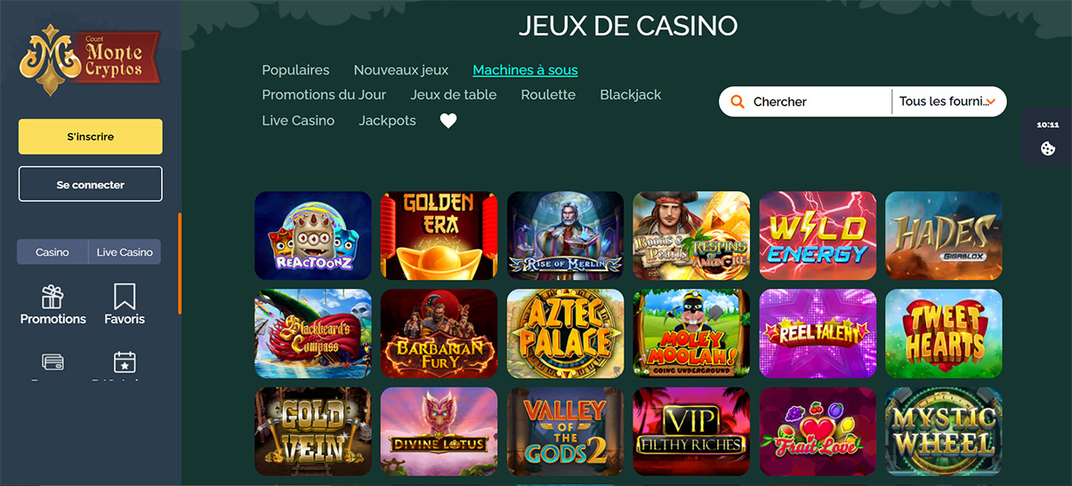 image de présentation machines à sous du casino Montecryptos en France