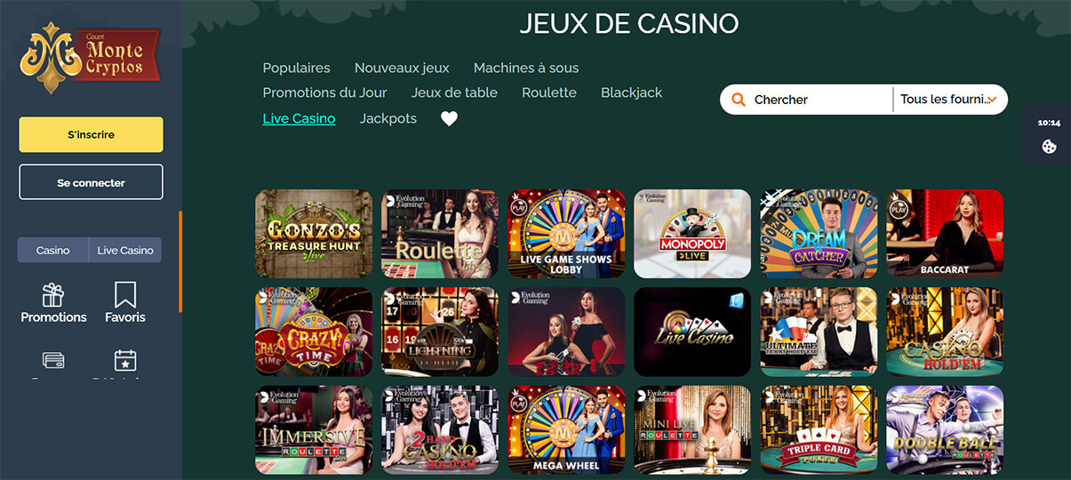 image de présentation live casino du casino Montecryptos en France