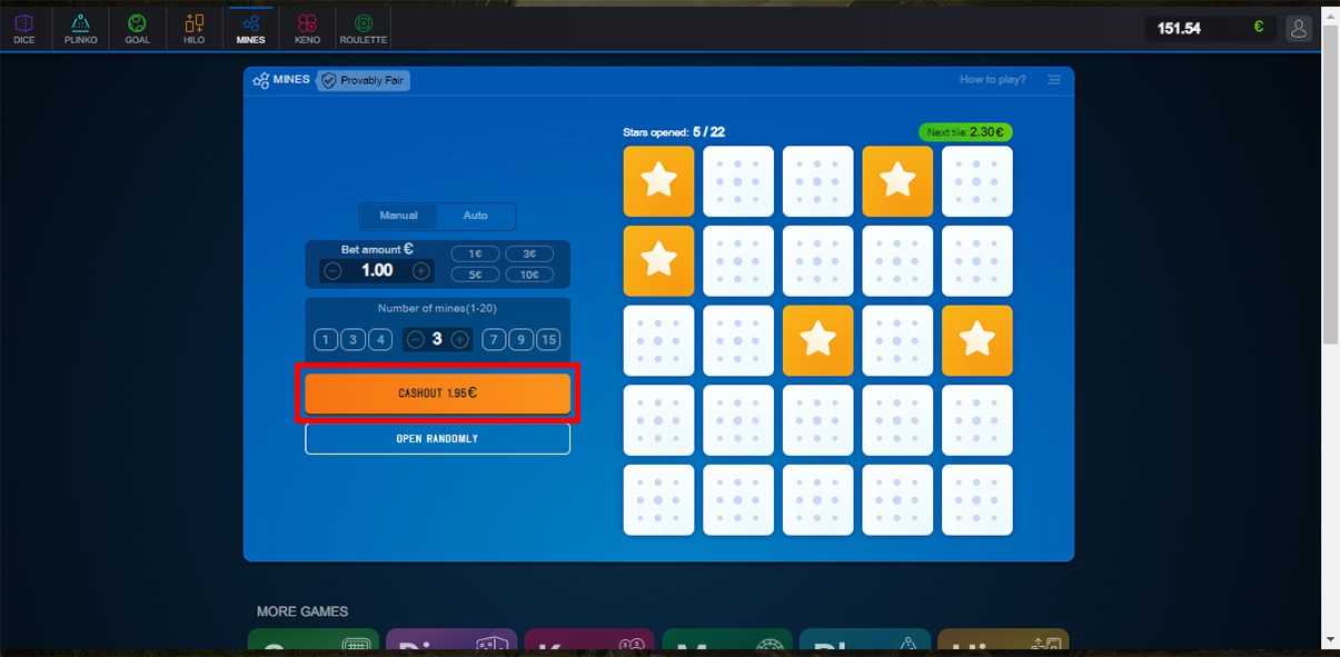 image de présentation pour encaisser sur le jeu Mines casino