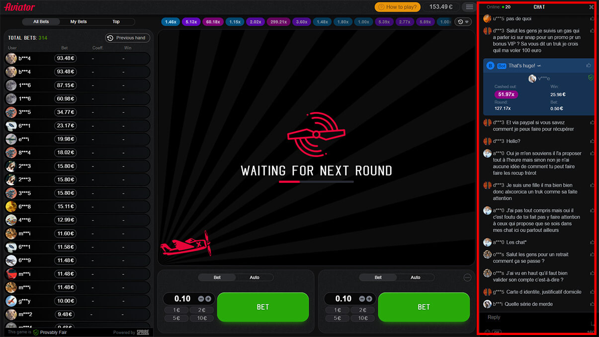 image de présentation du Chat en ligne du jeu aviator