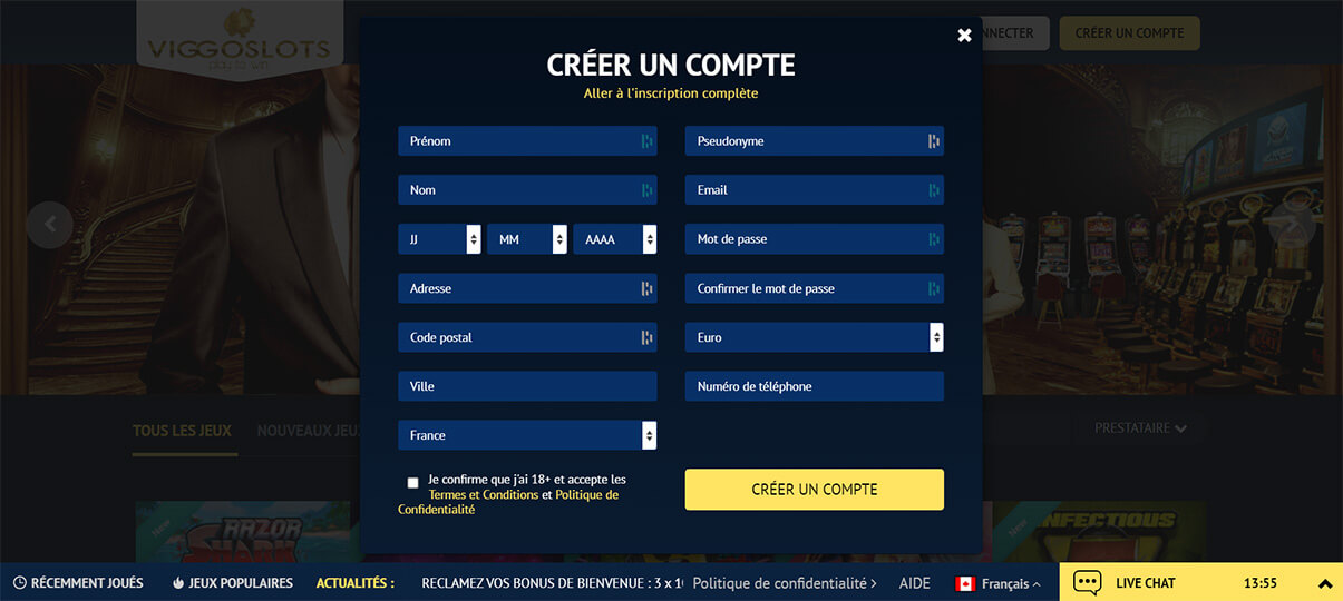 image de présentation inscription du casino viggoslots en France