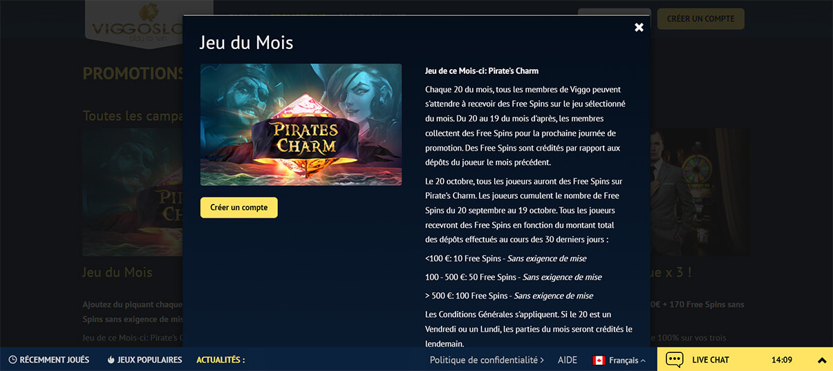 image de présentation bonus reguliers du casino viggoslots en France