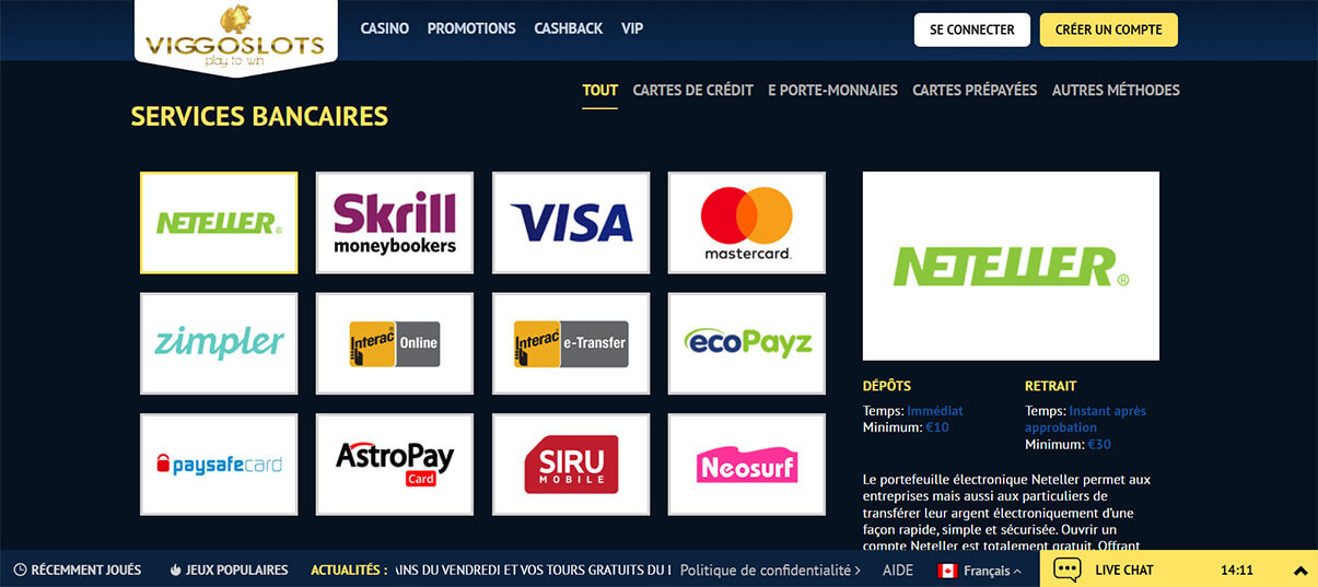 image de présentation moyens paiement du casino viggoslots en France