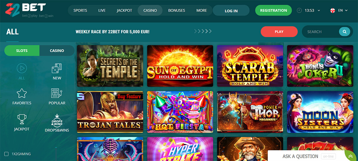22bet казино слотове презентация изображение