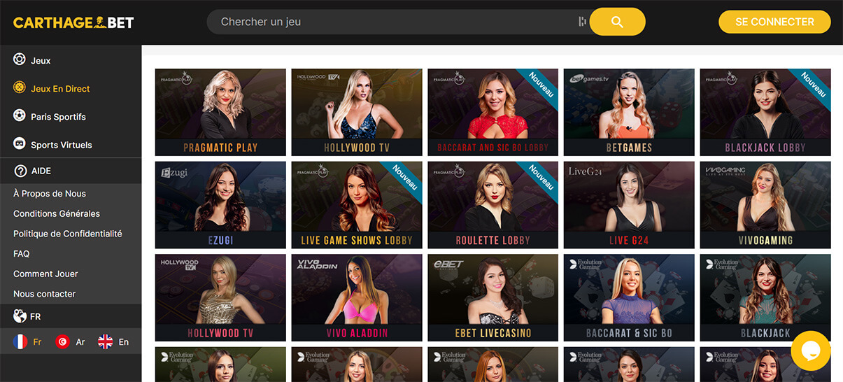 image de présentation des jeux live du casino bookmaker Carthagebet