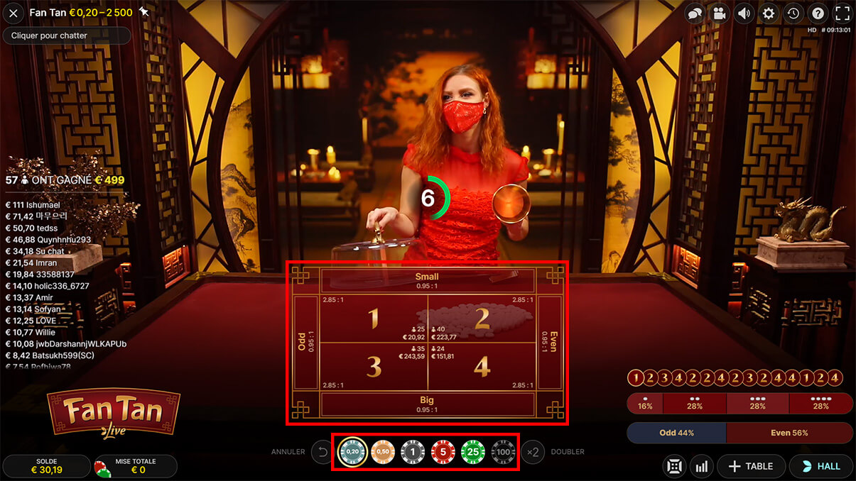 image de présentation des mises du jeu live Fan Tan