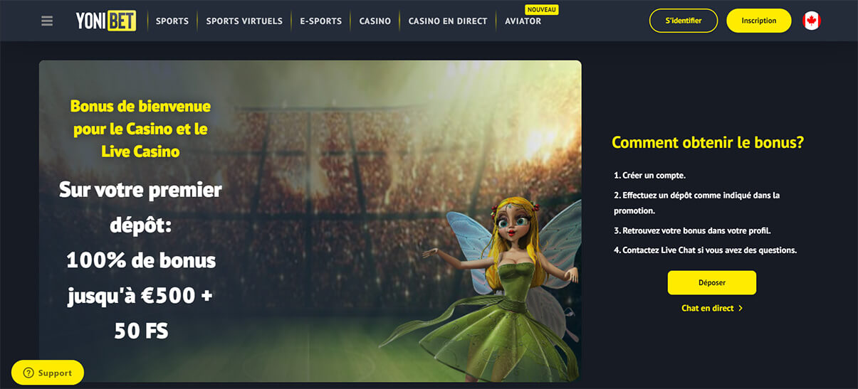 image de présentation bonus de bienvenue du casino Yonibet en France