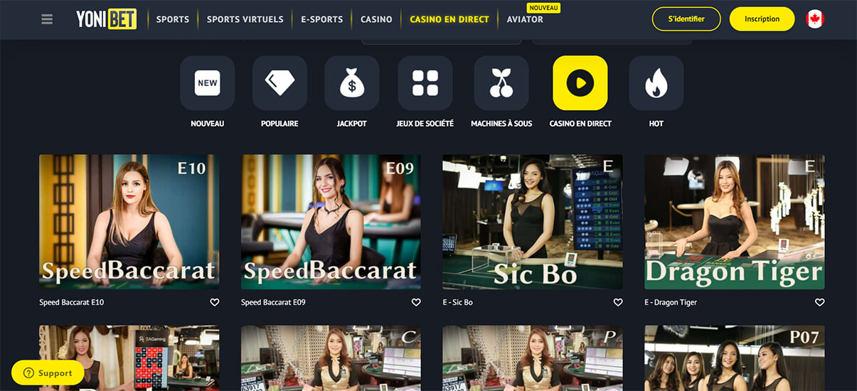 image de présentation catalogue casino live du casino Yonibet en France