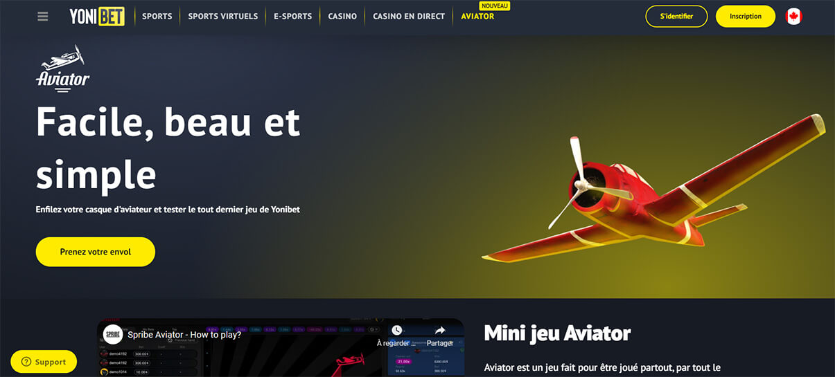 image de présentation aviator du casino Yonibet en France