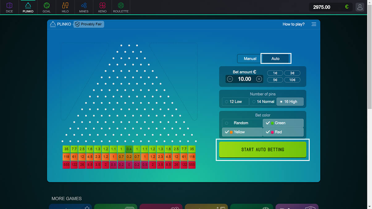 image de présentation du mode automatique du jeu plinko