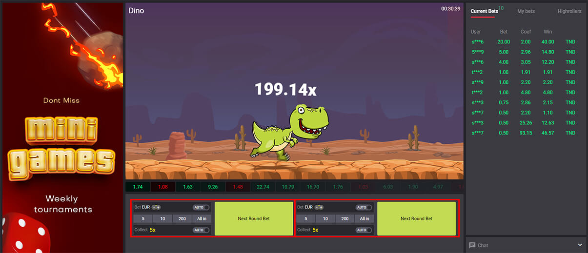 image de présentation des mises du mini jeu dino