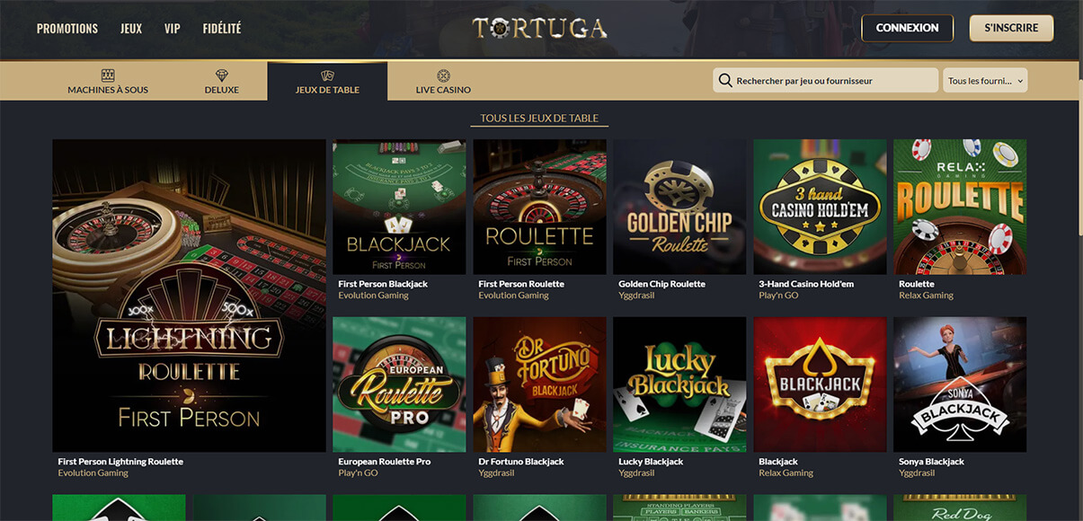 image de présentation des jeux de tables du casino Tortuga en France