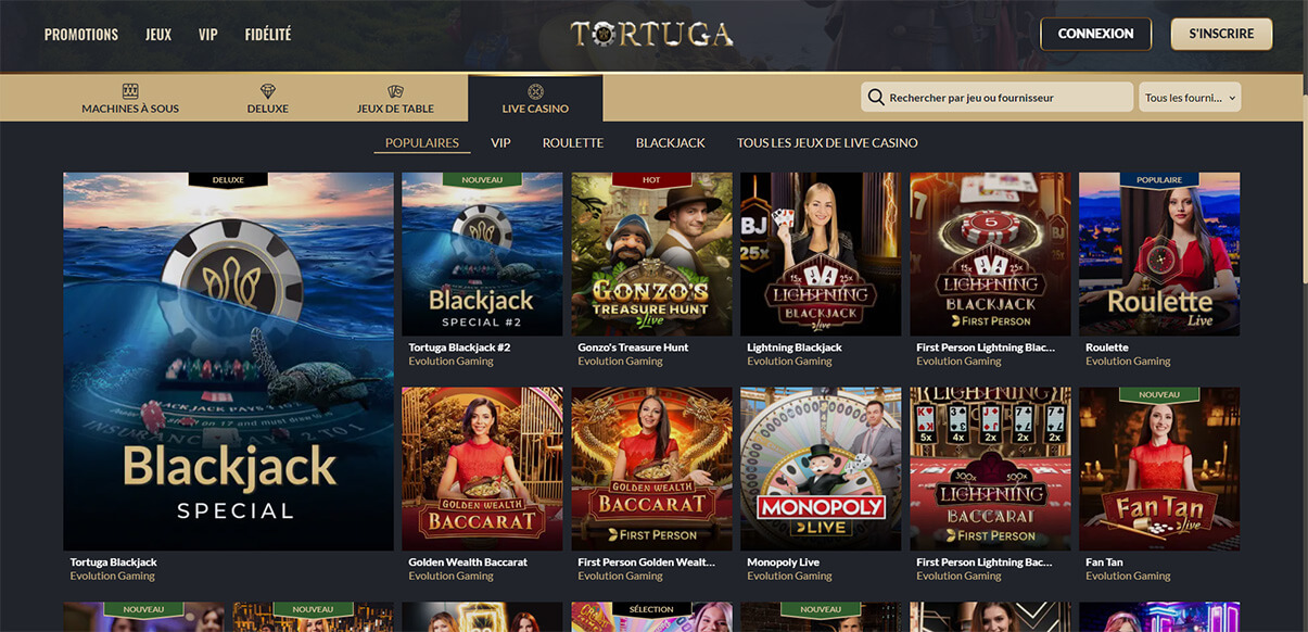 image de présentation des jeux live du casino Tortuga en France