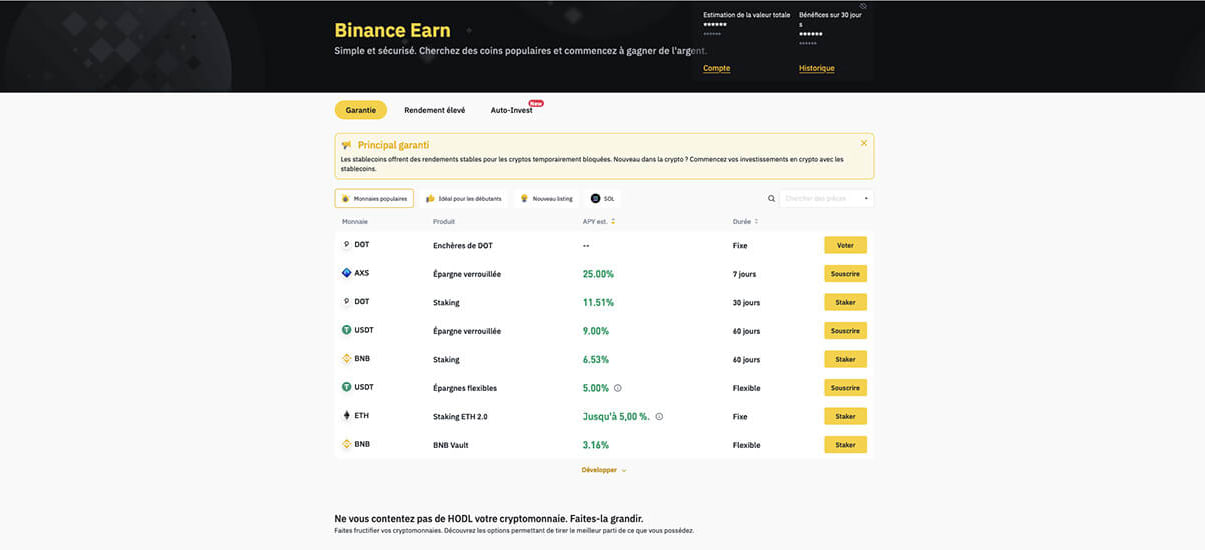 image de présentation binance earn de la plateforme binance
