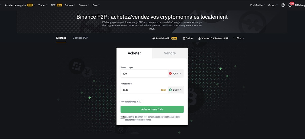 image de présentation P2P de la plateforme binance