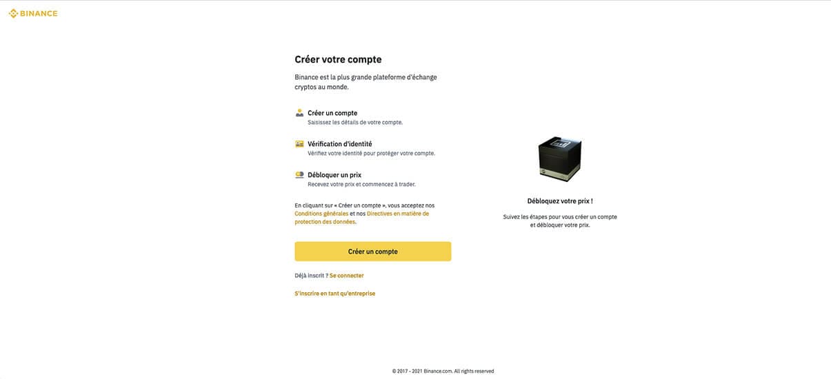 image de présentation inscription de la plateforme binance