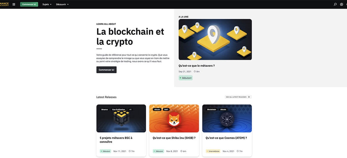 image de présentation formations de la plateforme binance