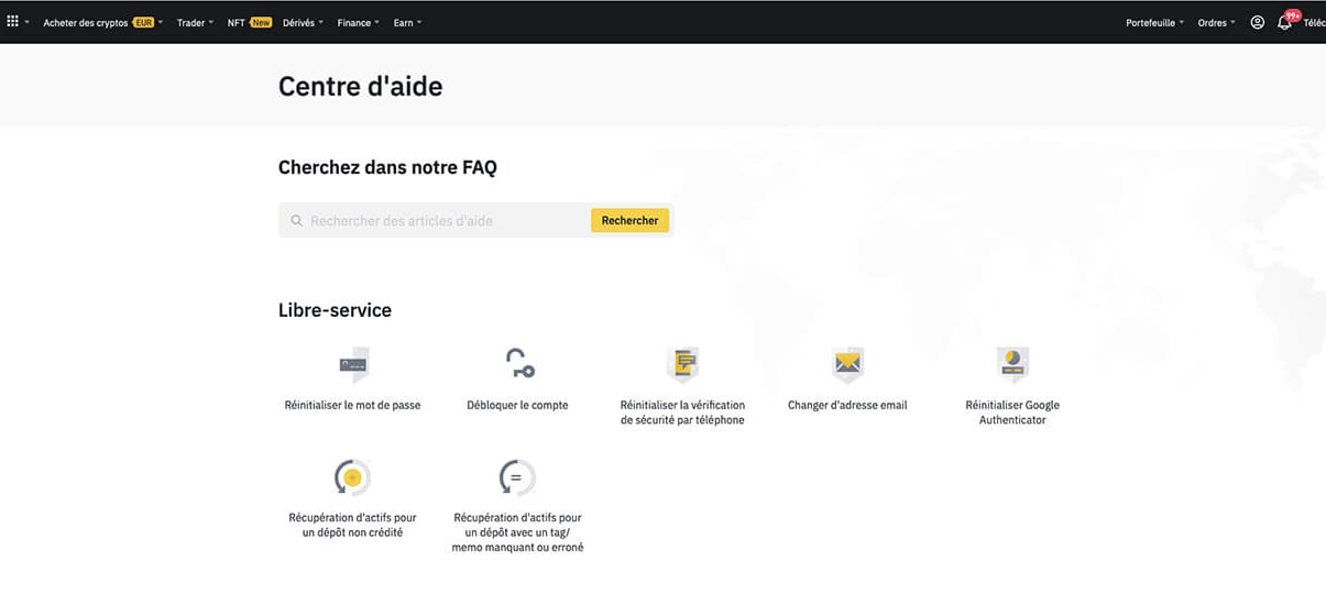 image de présentation contact support de la plateforme binance