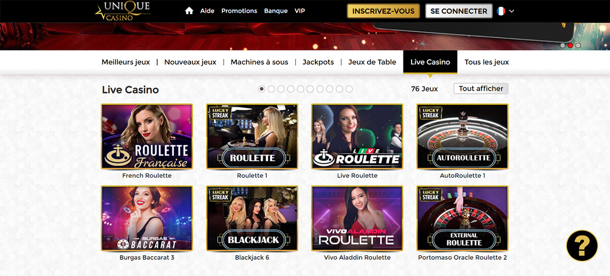 image de présentation jeux live du casino unique casino en France